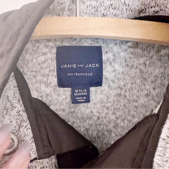 Janie and Jack Brushed Fleece Sweater Heather Grey Black Boys - Picture 3 of 6